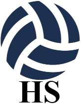 Navy-blue abstract circular basketball-like emblem above black serif initials undefinedHSundefined on a white background, conveying a formal, sporty identity.